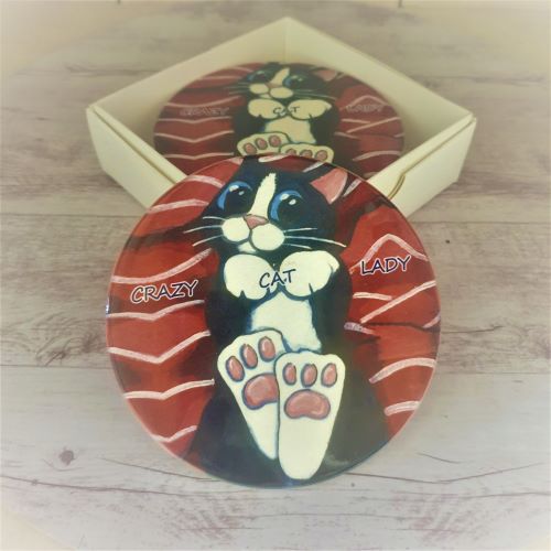 Crazy cat Lady Cute kitty Cat Coasters Round boxed set