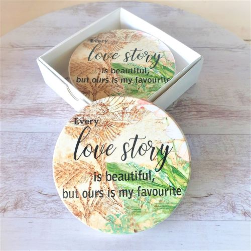 Love story coasters boxed set of 4