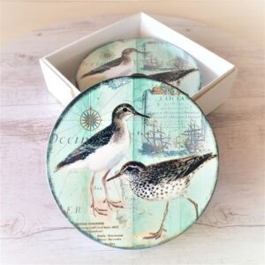 Ocean Water birds nautical coaster set gift