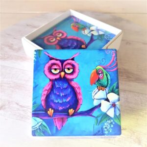 quirky owl coasters set of 4 boxed gift