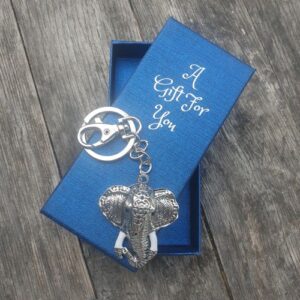 Silver Elephant Head boxed Keychain Keyring Gift