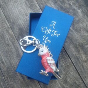 pink & grey galah keyring keychain boxed gift