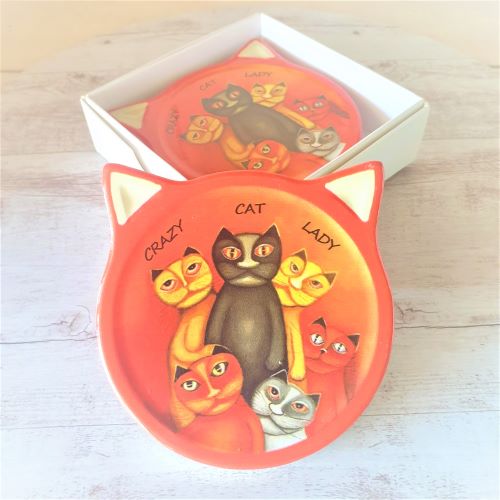 Crazy cat lady coasters one more cat image set of 4