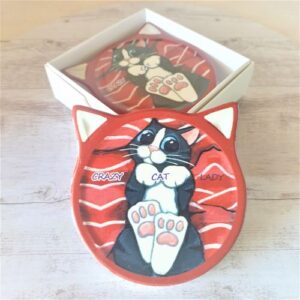 Crazy cat lady cute kitty cat coasters boxed set