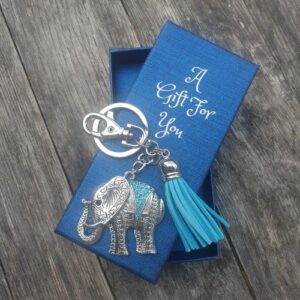 Blue elephant boxed keyring keychain gift