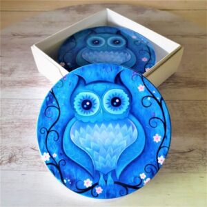 Blue owl coasters boxed gift