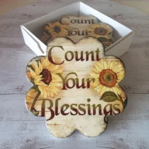 Count your blessings sunflower table coasters