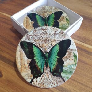 green butterfly table coaster set