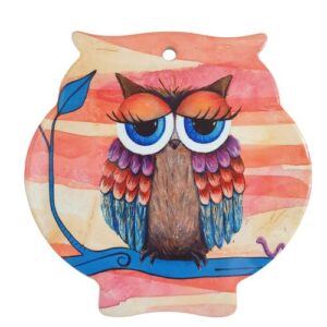 colourful branch owl trivet