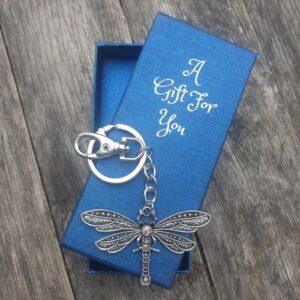 dragonfly pink stone keyring keychain boxed gift
