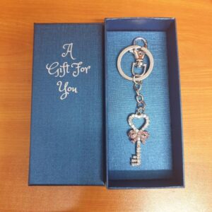 Silver key and bow keyring boxed gift