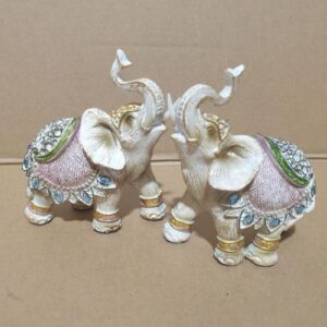 White cream lucky elephant statues small 6