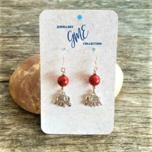 Red dyed Howlite lucky elephant earrings