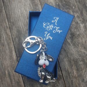black & silver cute puppy keyring keychain boxed gift