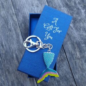 Blue mermaid tail keyring keychain boxed gift