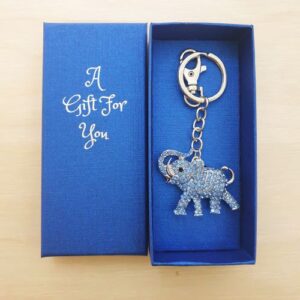 Blue lucky elephant bling keyring keychain boxed gift