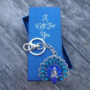 Blue peacock bird keyring keychain boxed gift