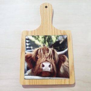 Highlander wooden cheeseboard cow