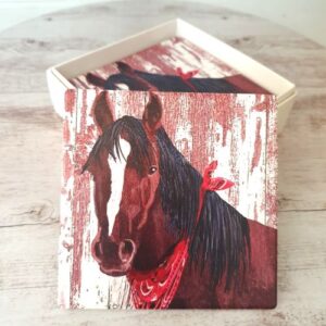 Red scarf horse coasters