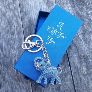 blue bling elephant keyring keychain boxed gift