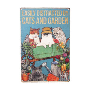 metal sign cats and gardening