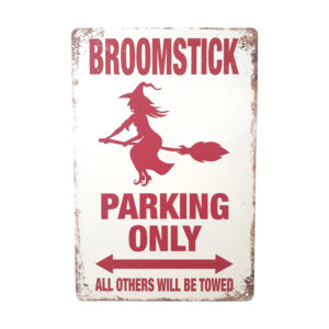 metal sign witch broomstick