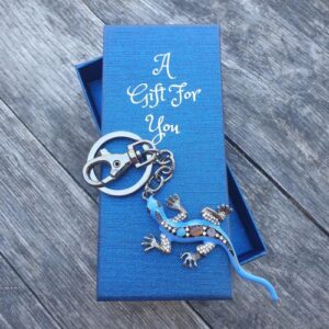 Blue gecko keyring keychain boxed gift