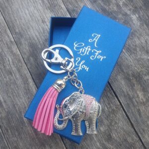 Elephant pink tassel keyring keychain boxed gift