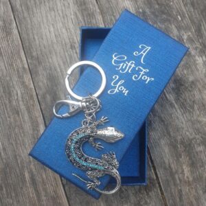Silver gecko keyring keychain boxed gift