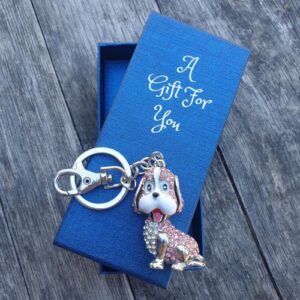 pink dog puppy keyring keychain boxed gift