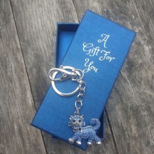 Blue bowtie cat keyring keychain boxed gift