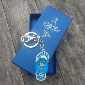 Blue thong flip flop boxed keyring keychain gift