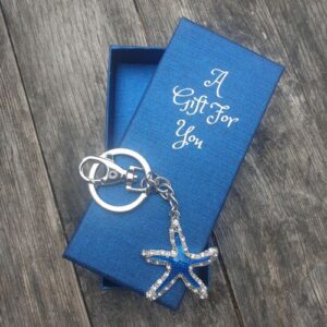 blue & silver starfish keyring keychain seaside boxed gift