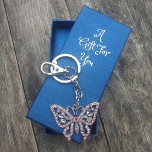 pink butterfly keyring keychain boxed gift