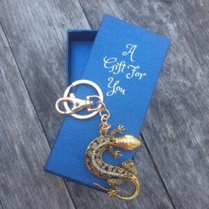 Gold gecko keyring keychain boxed gift