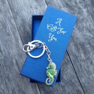 green seahorse keyring keychain boxed gift